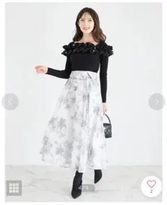 tocco closet リボン付きフラワープリントシアースカート
