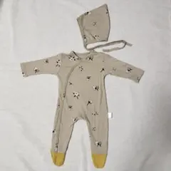 【MarineBlue 目安身長66cm】フード付き花柄ロンパース