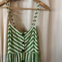 ZARA 緑と白のストライプ キャミワンピース
