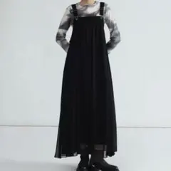 LASUD レースアップデザインジャンパースカート　ブラック