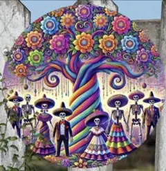 生命の木③　死者の日　シュガースカル　メキシコ　ブリキ看板