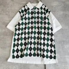 極美品ブルックスブラザーズ ポロシャツ　アーガイル ゴルフL相当　緑　半袖