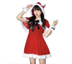 コスプレクリスマス ねこケープサンタ レディース M レッド