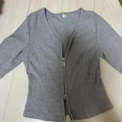 GU グレー リブダブルジップカーディガン