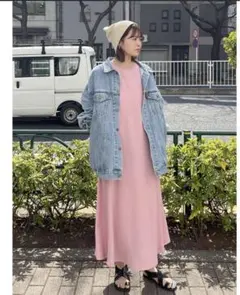 ungrid アングリッド　【WEB限定】ワッフルカットフレアワンピース　ピンク