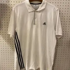 adidas ホワイト ポロシャツ ストライプ付き