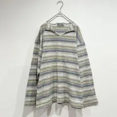 ボーダートップス 長袖 メキシカン風 秋冬 古着風 おしゃれ