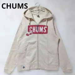 【美品】CHUMS チャムス パズルロゴ ジップアップパーカー ベージュ L