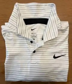 美品ナイキ ゴルフ Dri-FIT ポロシャツ メンズXL 白×グレー ボーダー