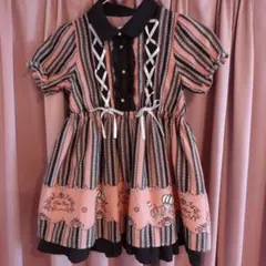 アクシーズファムキッズ　ドレス　半袖ワンピース ショコラピンク　ストライプ柄