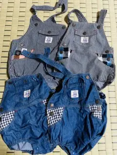 ストライプ・デニムサロペットセット双子お揃い