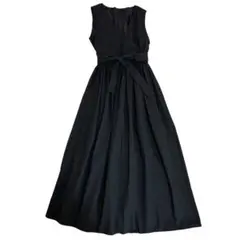 美品】フレイアイディー プリーツロングワンピース 0 黒 リネン混 