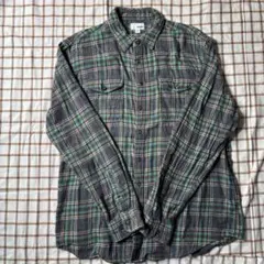 【一点物】チェックシャツ　オンブレシャツ　緑　グレー　古着