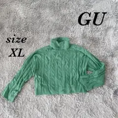 ジーユー (XL) セーター タートルネック ケーブル編み 長袖 ショート丈