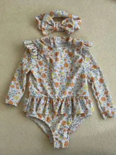 花柄フリル付き　長袖水着　90cm 2-3歳SHEIN