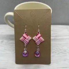 ハンドメイド【水引】ピアス・イヤリング 編み込みデザイン ピンク系