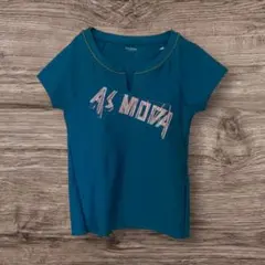 美品 ダミス Tシャツ Mサイズ 緑 プリント スリット 胸パッド付 半袖のサムネイル