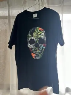 ZARA スカル パッチワーク Tシャツ ブラック XL