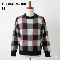 GLOBAL WORK チェック柄ニット M ネイビー×レッドのサムネイル