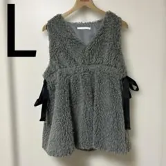 お値下げ！しまむら　シャギーペプラムベスト　グレーL