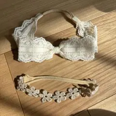 アイボリー レース リボン　ヘアバンド　ベビーヘアバンド　2個セット