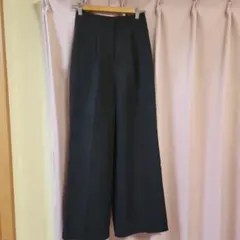 黒 ワイドパンツ ウエストゴム　フロントジッパー付き