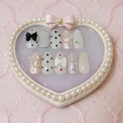 【サイズオーダー式】ネイルチップ／リボンネイル／水玉ネイル／キラキラネイル