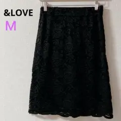 【&LOVE】MasamiSatomi レースタイトスカート 花柄　ブラック　M