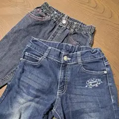 ブルーデニムパンツ 2点セットガールズ 150cm リメイク素材としてもOK