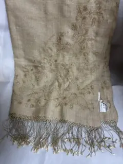 銀座WAKO 手織り　刺繍シルクストール　ベージュ　和装　ロングサイズ