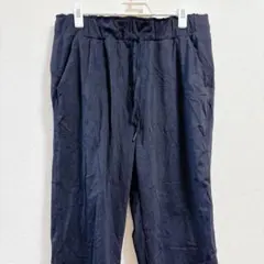 ブラック ワイドパンツ ゴムウエスト 接触冷感 夏 アンクル丈【S】