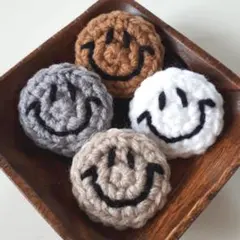 にこちゃん ヘアゴム ハンドメイド 4個セット キャメル グレー 白 ベージュ