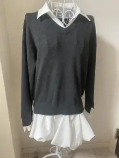 LILY BROWN グレー ワンピースニットドッキングバルーンワンピース