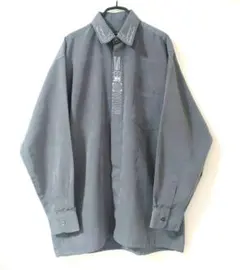 刺繍デザインシャツ 長袖 グレー メンズ ゆったり レトロ 古着