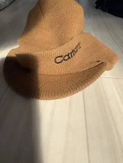 【USA製】Carhartt つば付き ニット帽 A164 ブラウン 刺繍ロゴ