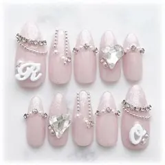 ネイルチップ オーダー 量産型 イニシャル アルファベット オタク 名前 ピンク