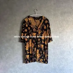 昭和 레트로 花柄半袖トップス ヴィンテージ プリーツ 総柄 レイヤード 重ね着 秋