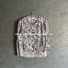 昭和レトロブラウス　レース編み　デザイン古着　ヴィンテージブラウス　モード　白黒