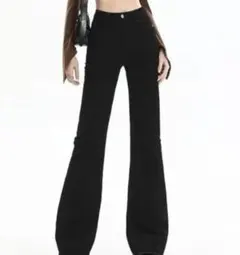 ５月迄　デニム パンツ フレア スキニー ロング ズボン ジーンズ 黒 М