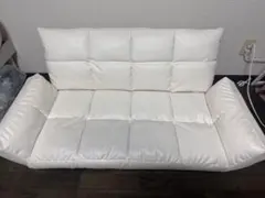 天然木ふっくらカウチソファ　ローソファ　ホワイト