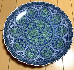 庫山窯　大皿　前畑陶器　青華緑彩　輪花大皿　30cm