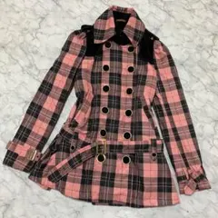 y2k 平成ギャル チェック柄　Pコート ハーフコート ベロア切り替え