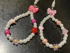 ビーズ ストラップ パール ピンクと赤