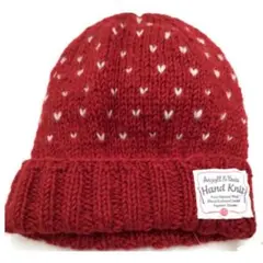 【未使用】passage mignon　毛100手編みニット帽　赤　ビーニー