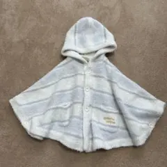 ジェラートピケ　ケープ　ポンチョ　もこもこ　フード付き　80〜90 水色