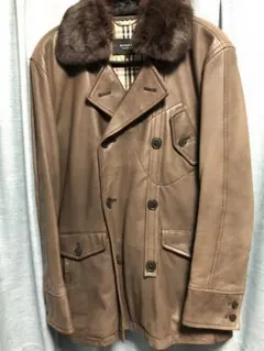 バーバリー・ブラックレーベル ラビットファー付 ラムレザーコート 羊革 Mサイズ