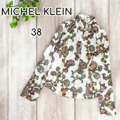 MICHEL KLEIN ペイズリー柄サテンレトロシャツ　レギュラーカラー　長袖