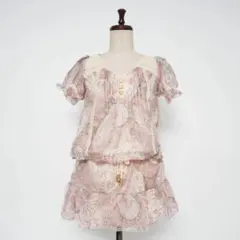 ロジータ パフスリーブワンピース チュニック レース ピンク M*YC801
