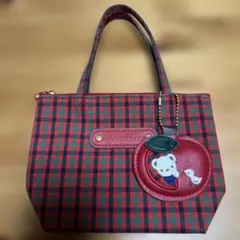 familiar 赤とチェック柄 ハンドバッグ