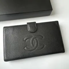 CHANEL シャネル　キャビアスキン がま口 ココマークブラック 長財布